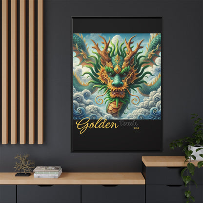 "Golden Touch" Collection - Framed Wall Art - " Gold & Emerald Flying Dragon" by vca