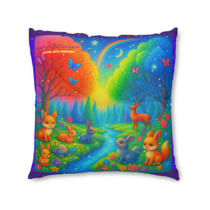"Little Artful Treasures" Collection - Whimsical Forest Animals Square Floor Pillow — 'Vivid Nite Dreams' by vca - Deep Purple