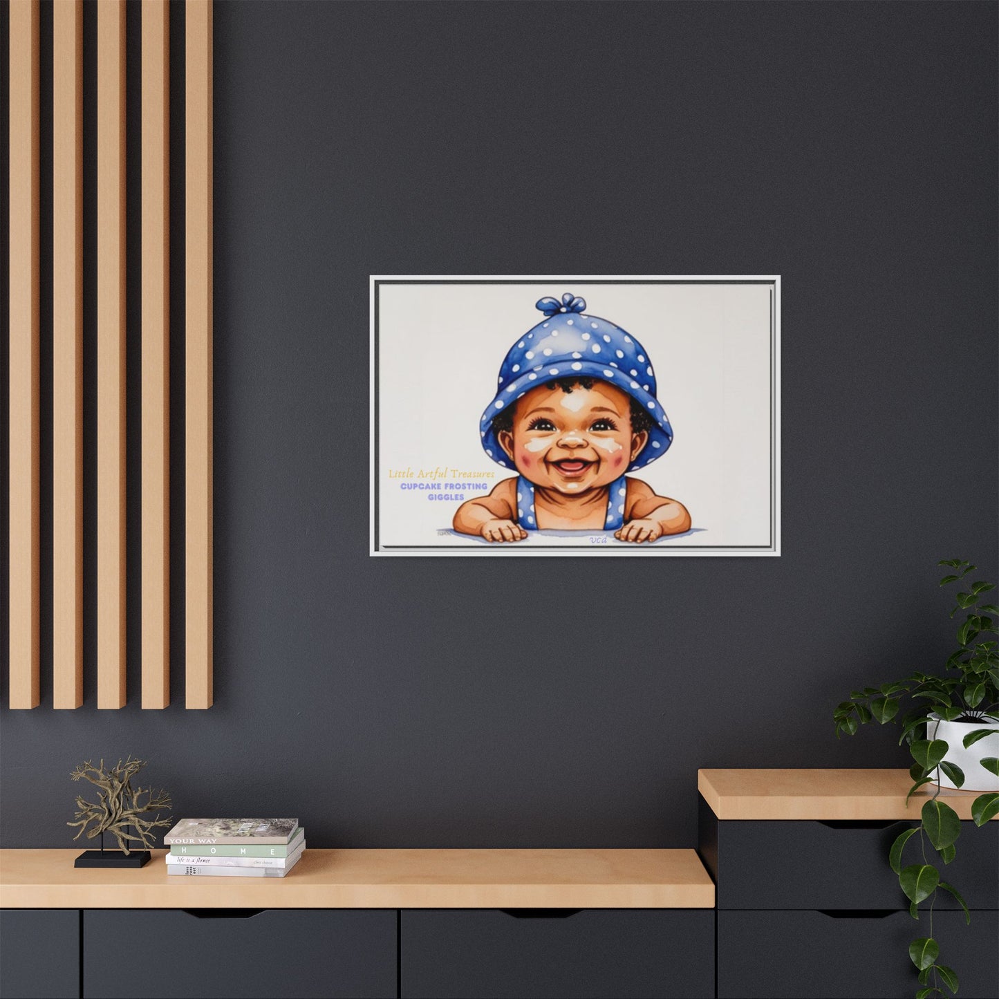 "Little Artful Treasures" Collection - 'Cupcake Frosting Giggles' by vca - Framed Baby Wall Art (Matte Canvas)