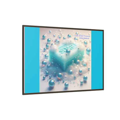 "Little Artful Treasures" Collection - Framed Matte Canvas Wall Art — 'Soap Bubbles' by vca - Blue