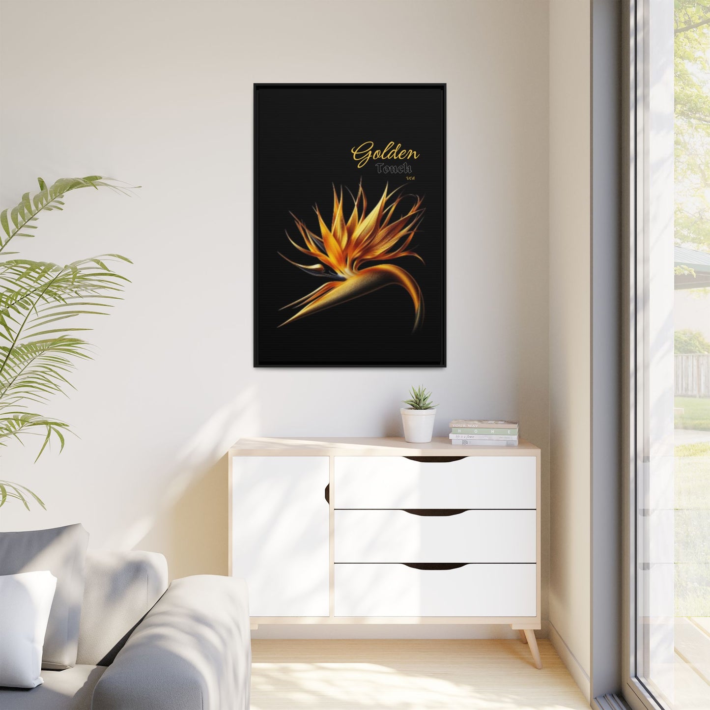 "Golden Touch" Collection - Matte Canvas, Framed Wall Art - 'Bird of Paradise 3" by vca
