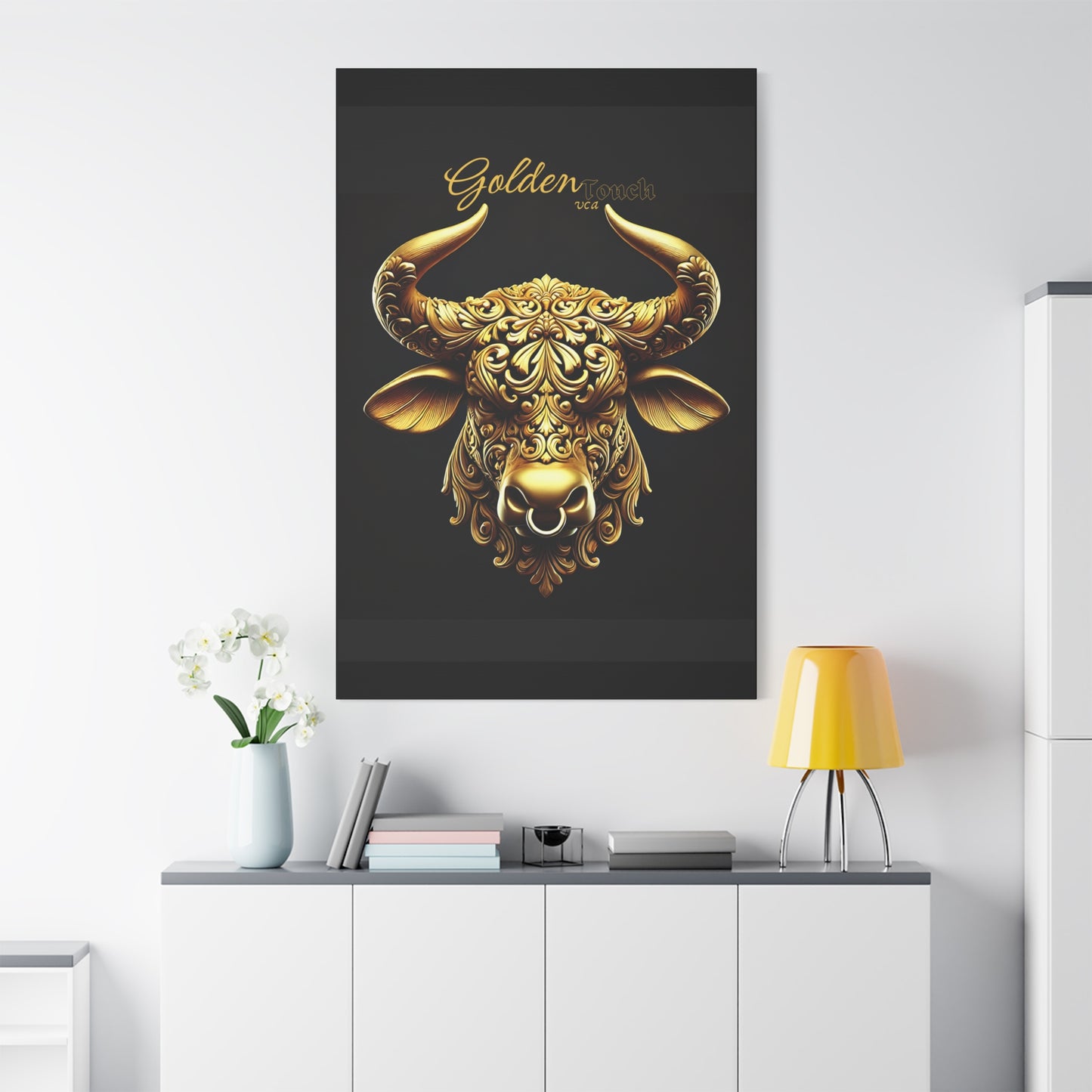 "Golden Touch" Collection - 'Taurus Head2' by vca - Framed Designer Matte Canvas