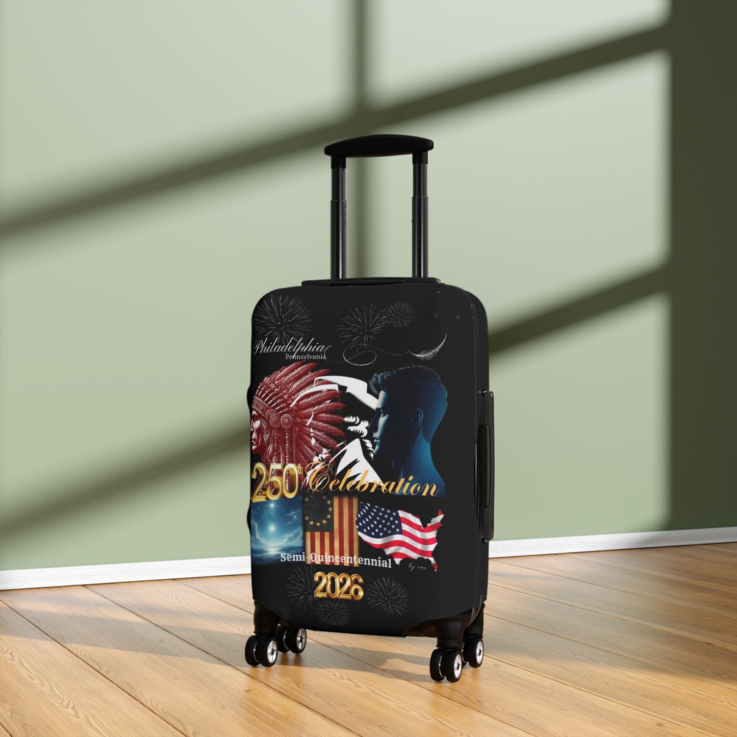 "Legacy of Liberty" Collection - Luggage Cover design by vca - Semi-Quincentennial Travel Accessory, 2-sided - Black